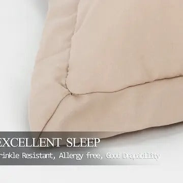 7-Piece Taupe & Burgundy Hypoallergenic Microfiber Ruffle Patchwork Comforter Set with Decorative Pillows – King Size