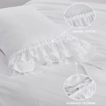 3-Piece Pre-Washed Microfiber Duvet Cover Set with Handmade Ruffle Fringe – Farmhouse Vintage Bedding