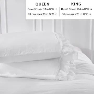 3-Piece Pre-Washed Microfiber Duvet Cover Set with Handmade Ruffle Fringe – Farmhouse Vintage Bedding