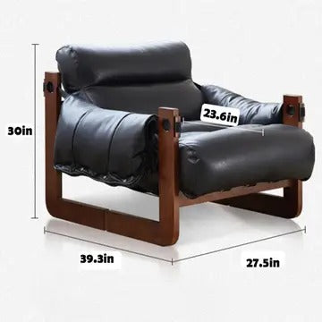 Wide Oil Wax Leather Accent Chair – Solid Wood Upholstered Lounge Chair, American Vintage Retro Design with Deep Seat & Plush Cotton Comfort