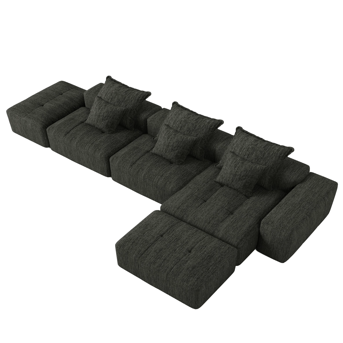 Modern Oversized Modular Sectional Sofa – Black Chenille Tufted Couch with 6 Pillows, 6-Piece DIY Combination, No Assembly Required