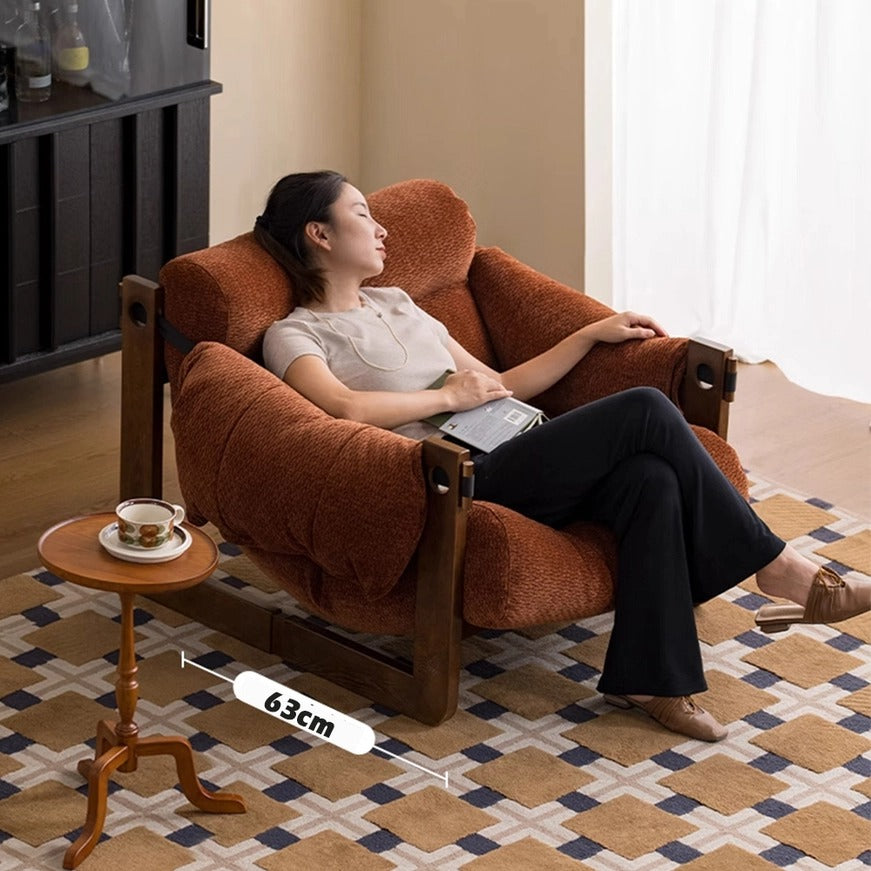 Retro Chenille Accent Lounge Chair – Solid Wood Frame with Plush Cushion, Removable Cover & Wide Armrests