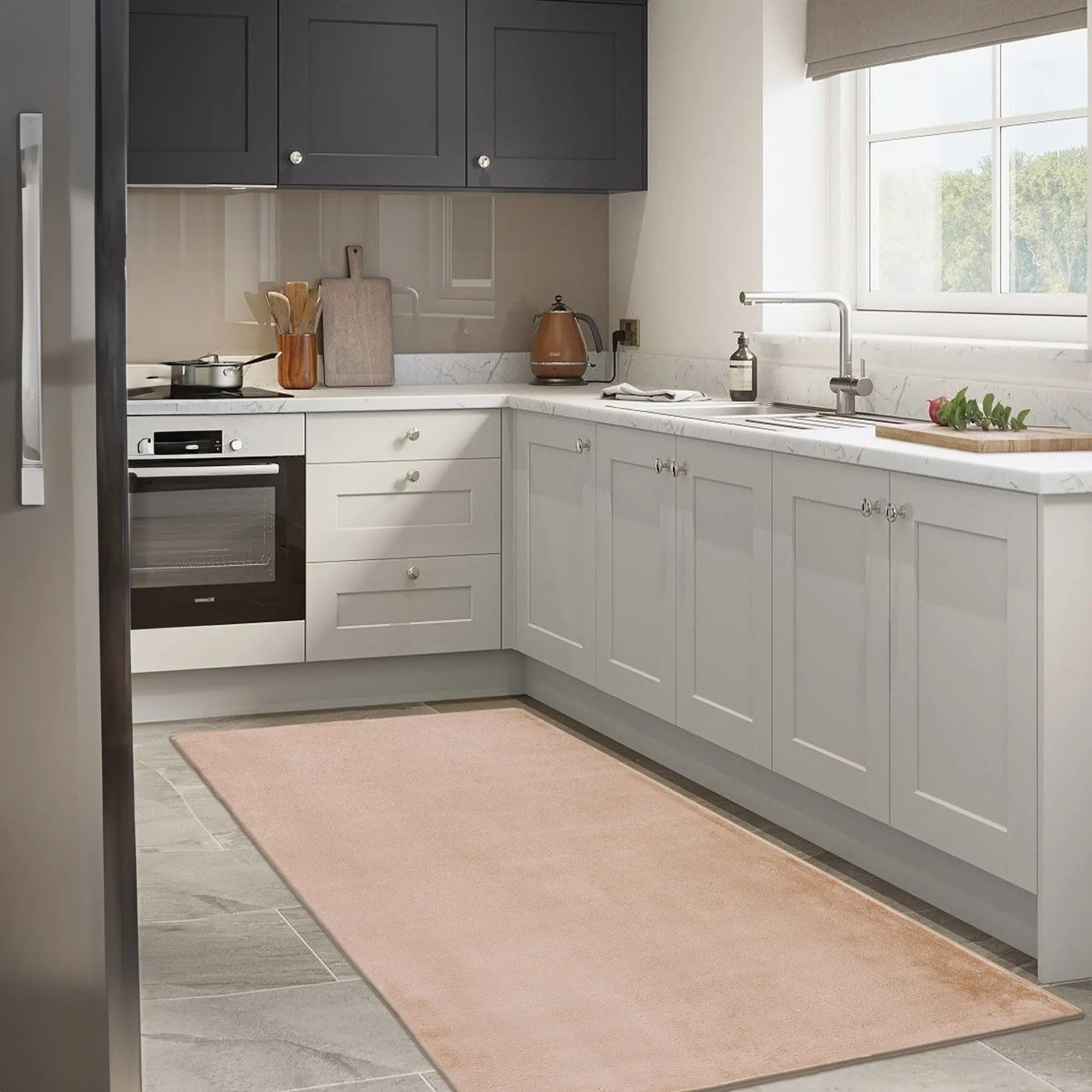 Cream Plush Area Rug – Machine Washable Chenille & Cotton Kilim, Non-Slip, Stain-Resistant, Soft Low-Pile