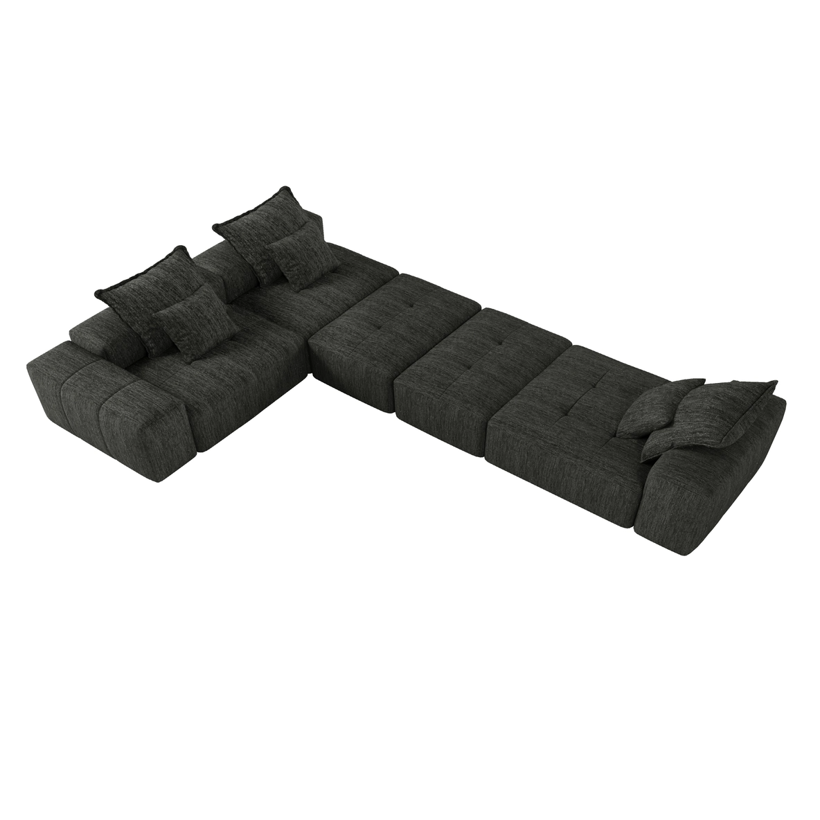 Modern Oversized Modular Sectional Sofa – Black Chenille Tufted Couch with 6 Pillows, 6-Piece DIY Combination, No Assembly Required