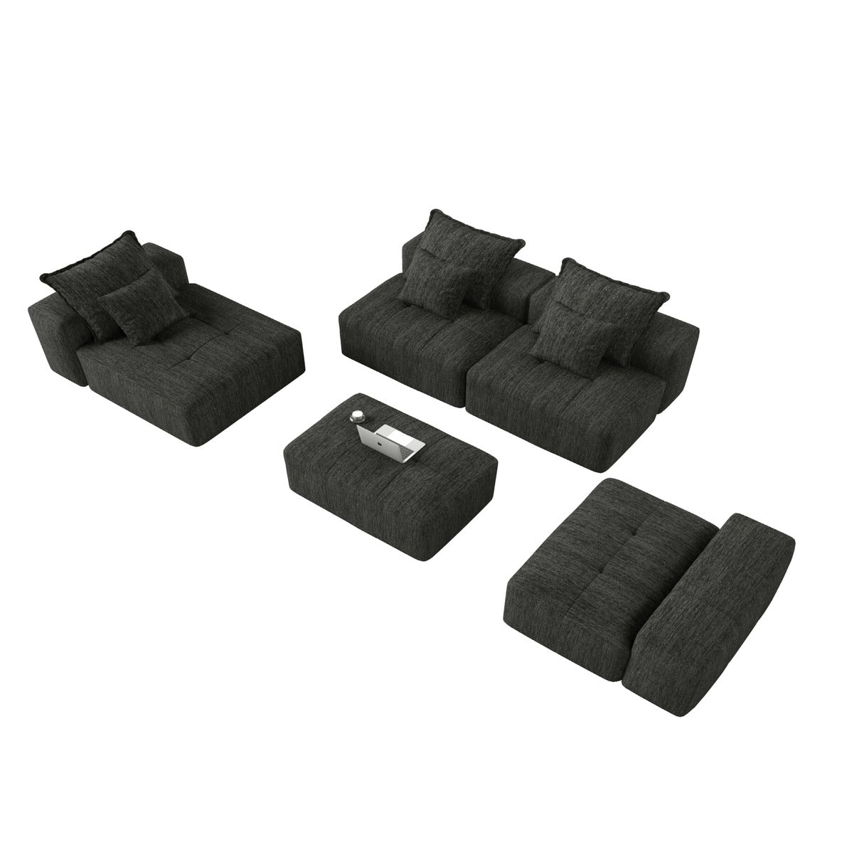 Modern Oversized Modular Sectional Sofa – Black Chenille Tufted Couch with 6 Pillows, 6-Piece DIY Combination, No Assembly Required