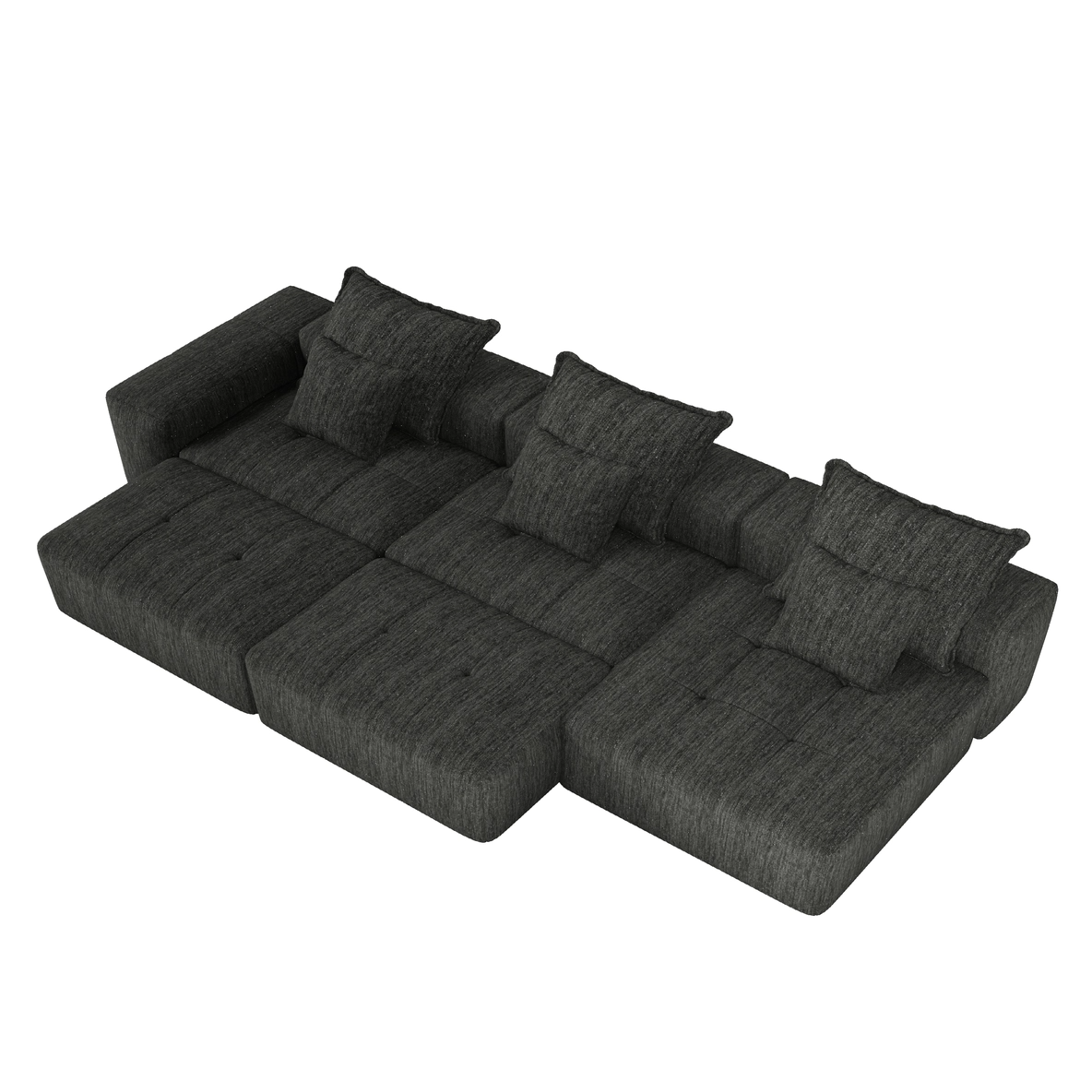 Modern Oversized Modular Sectional Sofa – Black Chenille Tufted Couch with 6 Pillows, 6-Piece DIY Combination, No Assembly Required