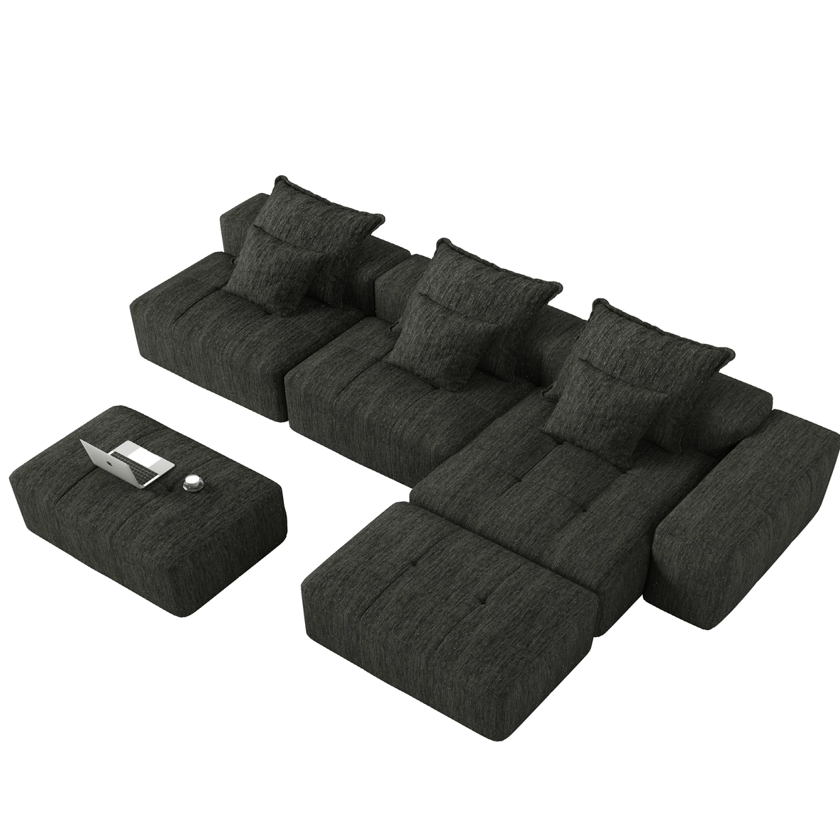 Modern Oversized Modular Sectional Sofa – Black Chenille Tufted Couch with 6 Pillows, 6-Piece DIY Combination, No Assembly Required