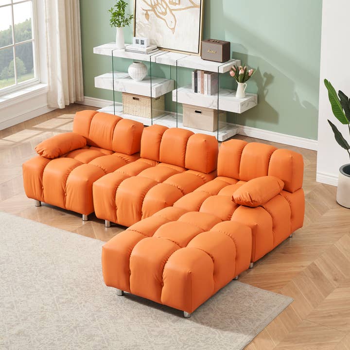 90.60-Inch Orange Sofa, Waterproof Scratch Resistant