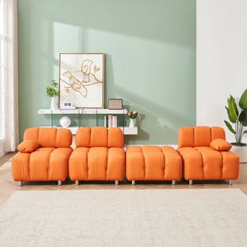90.60-Inch Orange Sofa, Waterproof Scratch Resistant