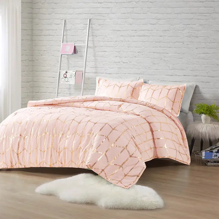 Metallic Comforter/Duvet Cover Set, Pink