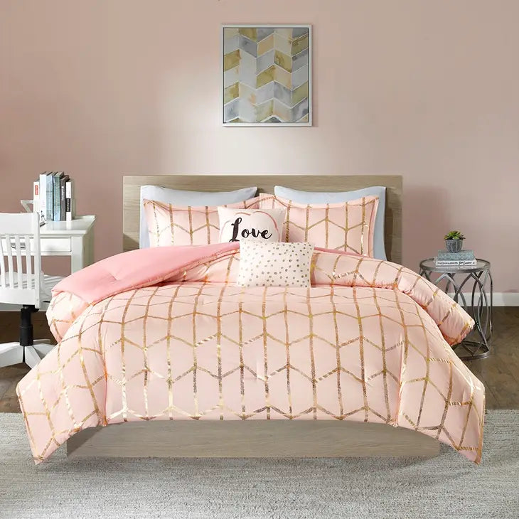 Metallic Comforter/Duvet Cover Set, Pink