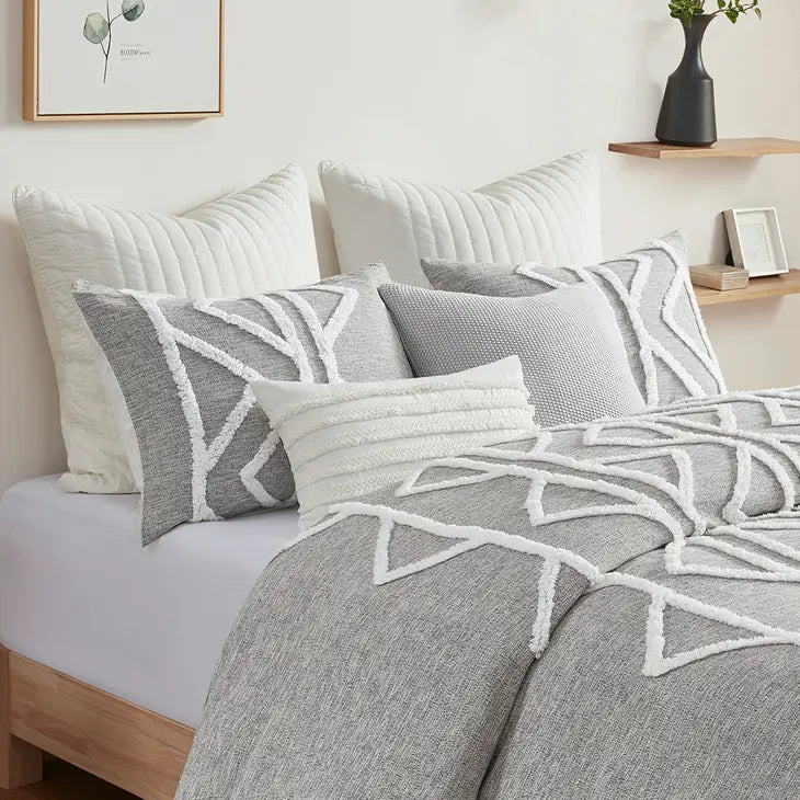 Chambray Tufted Comforter/Duvet Cover Mini Set, Grey