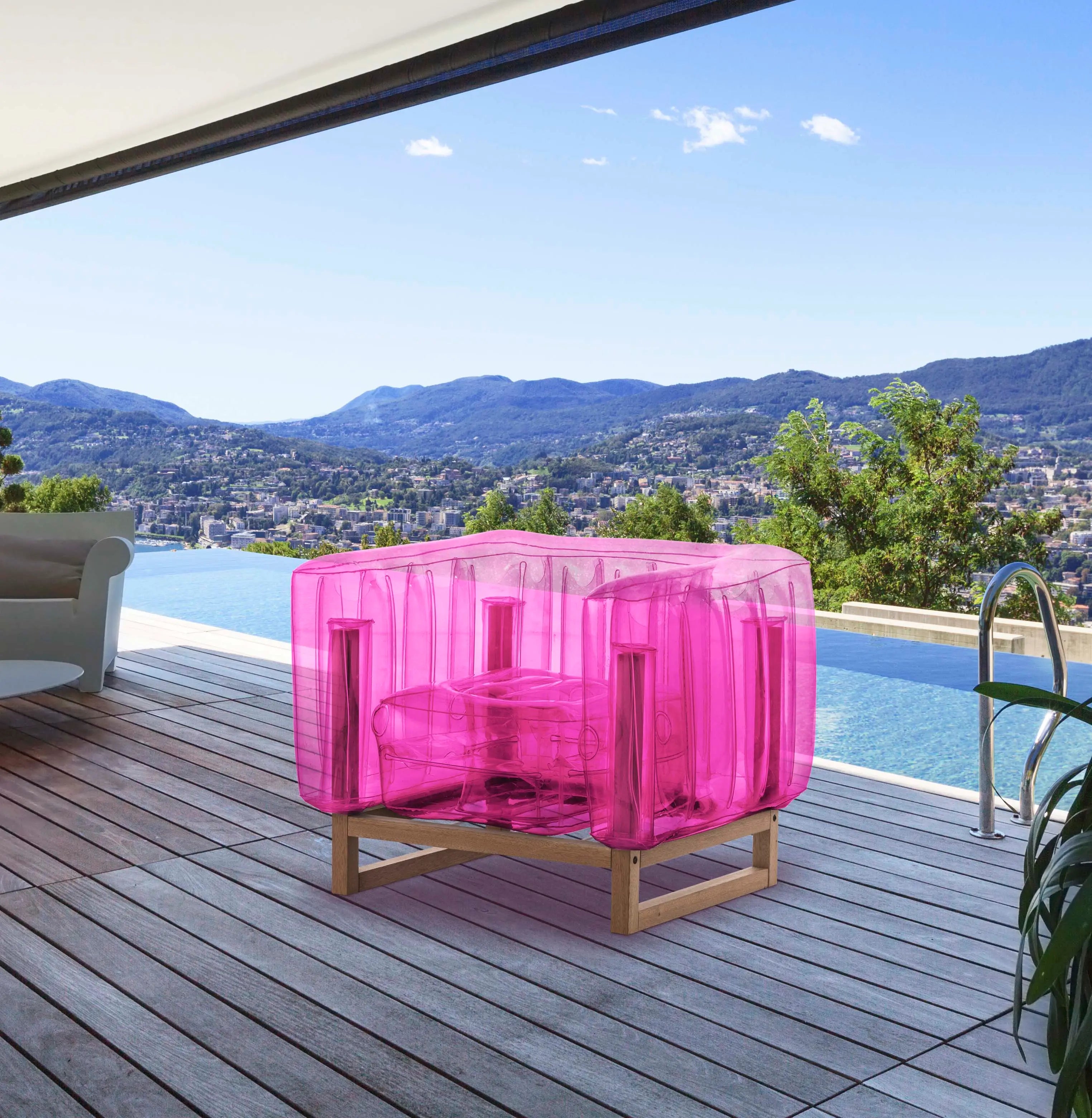 Crystal Pink Wood and TPU Design Armchair