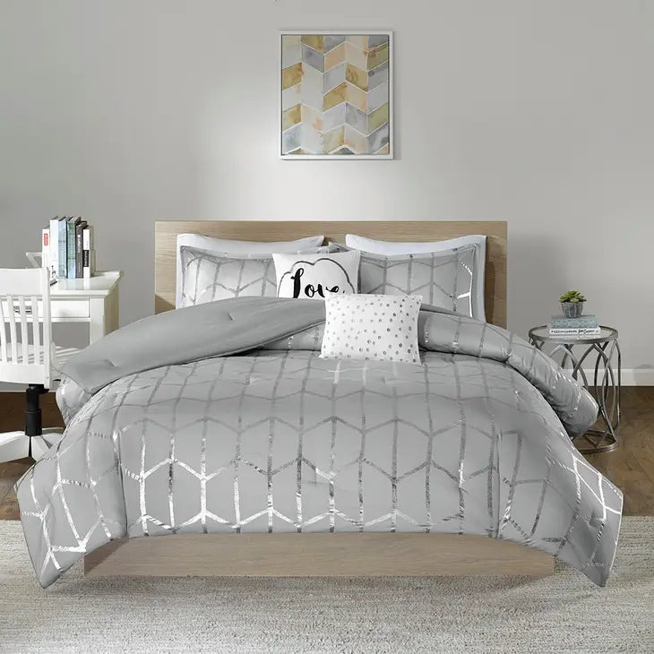 Metallic Comforter/Duvet Cover Set, Grey