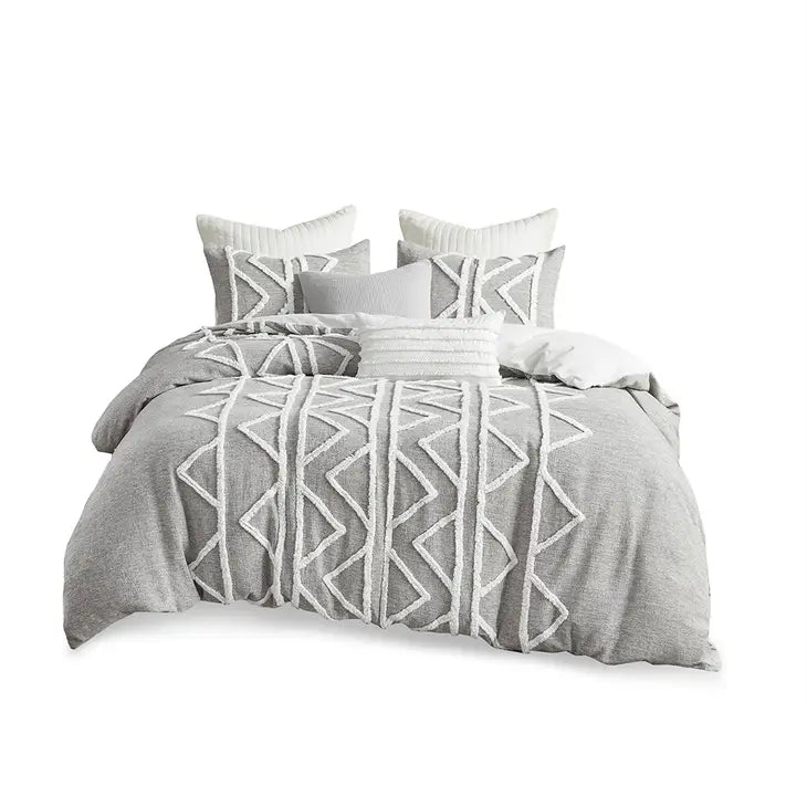 Chambray Tufted Comforter/Duvet Cover Mini Set, Grey