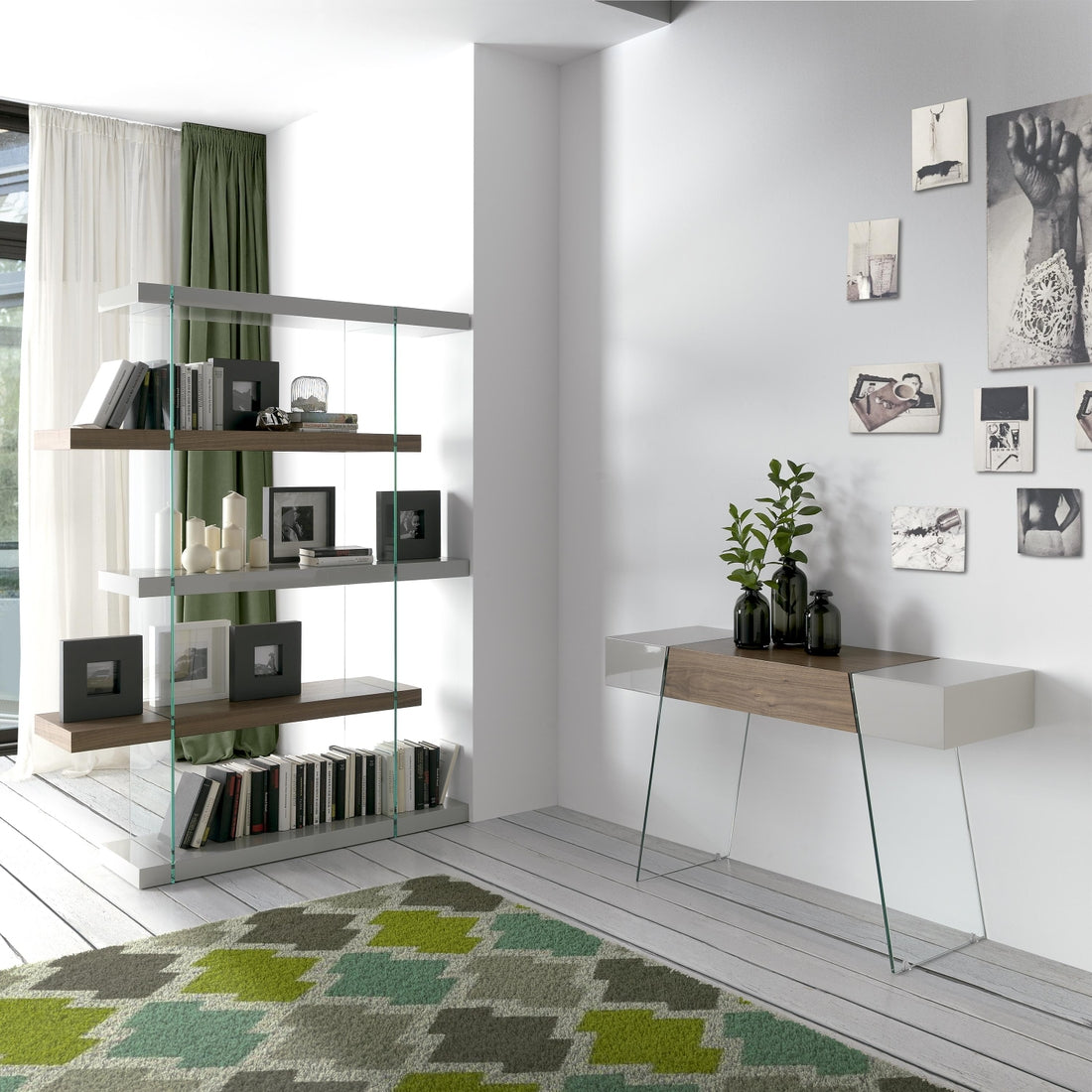 Walnut Console - Glass