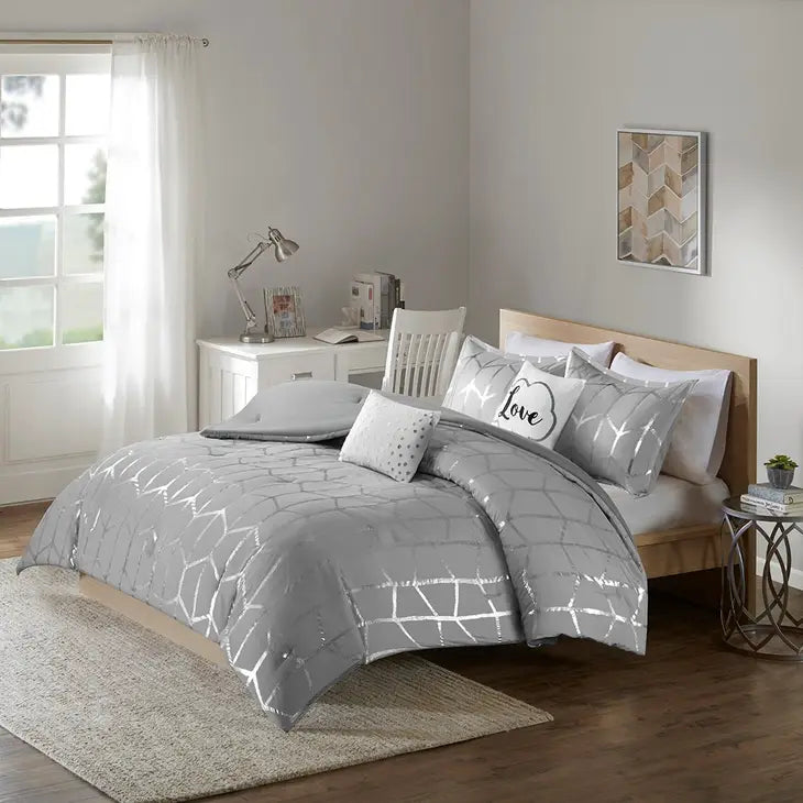 Metallic Comforter/Duvet Cover Set, Grey