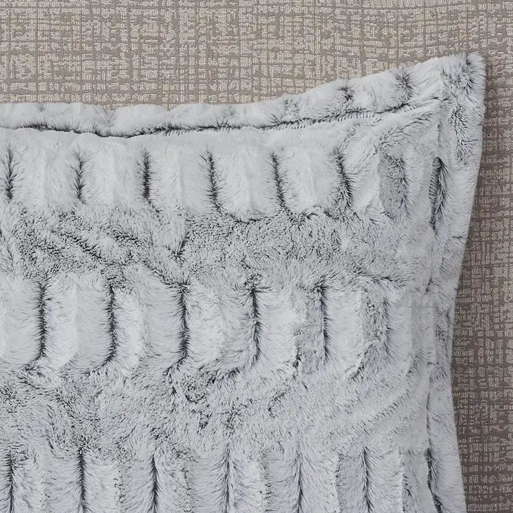 Long Faux Fur Comforter Mini Set, Grey