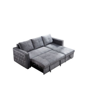 Sectional Sofa with Pulled Out Bed 2 Seats Sofa and Reversible Chaise with Storage