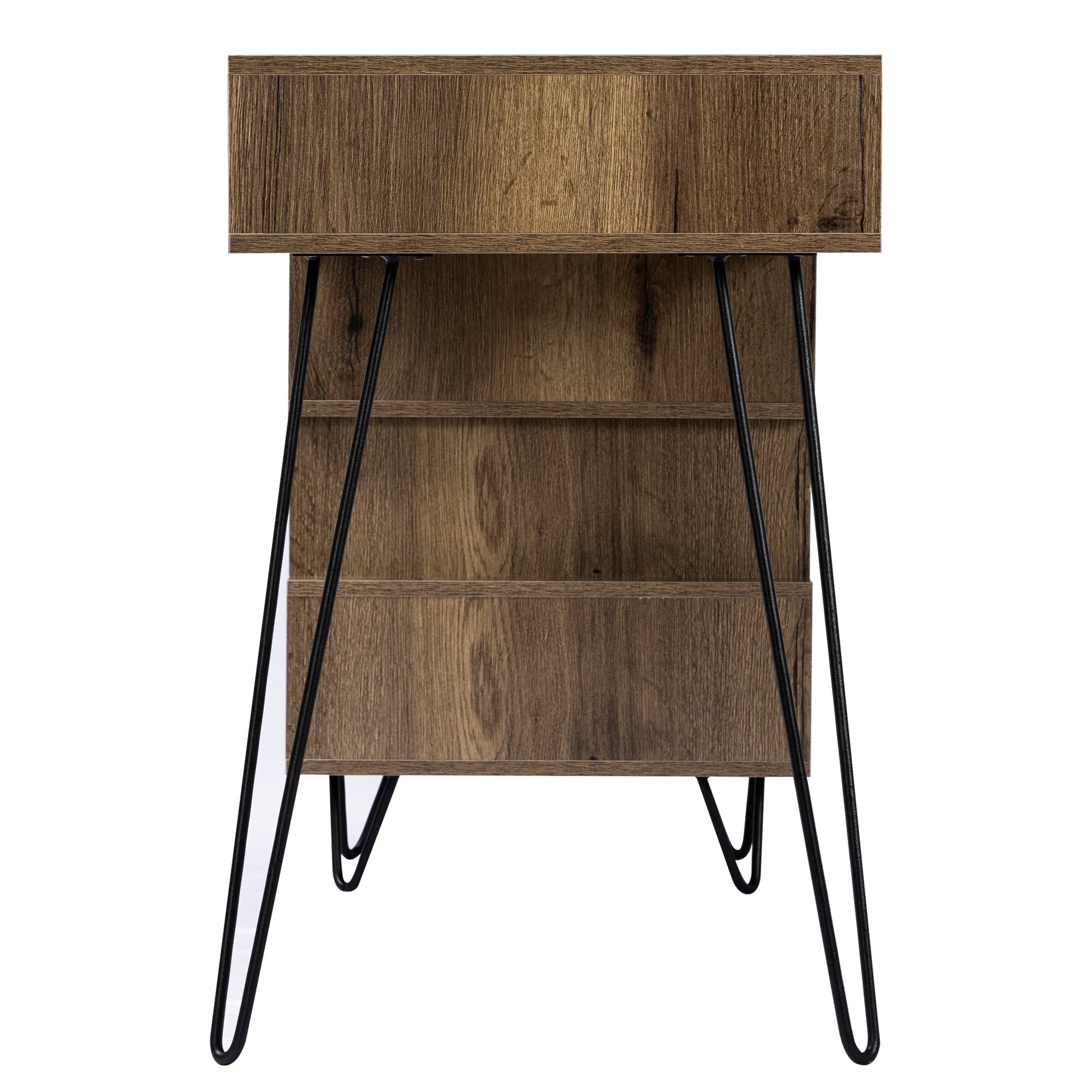 Medieval Profiled Geometry Desk - 43.31 Inches: Modern Writing and Study Desk with Open Lattice Design, V-Shaped Iron Legs,