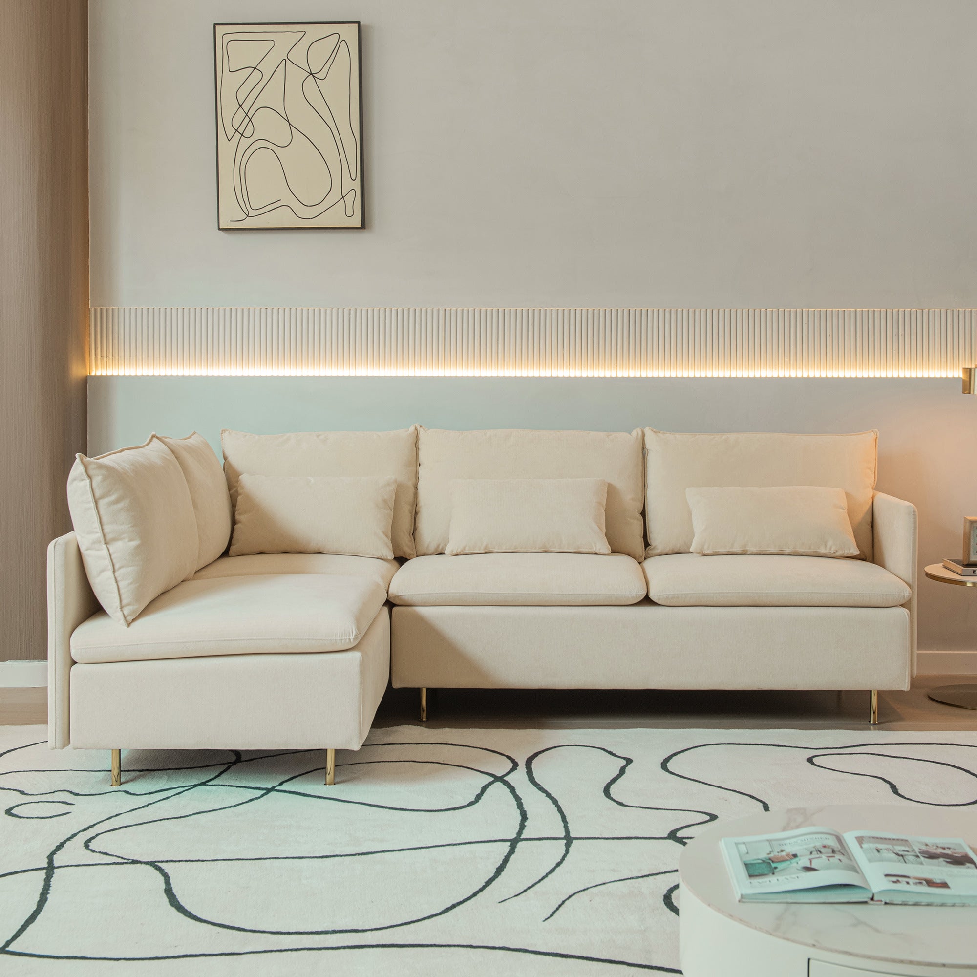 Modular L-shaped Corner sofa ;  Left Hand Facing Sectional Couch;  Beige Cotton Linen-90.9''