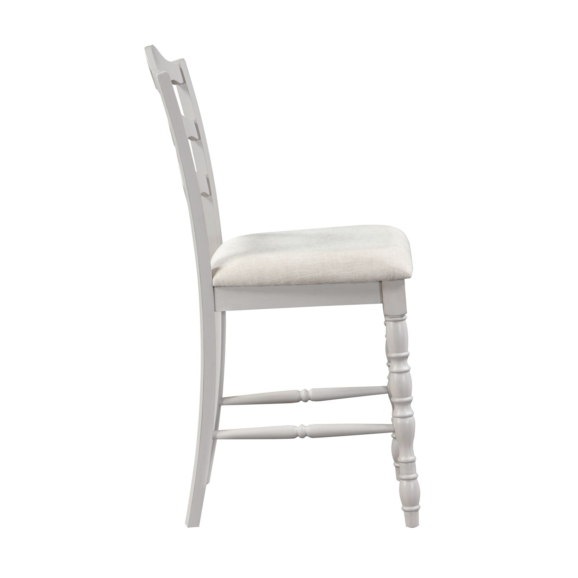 ACME Bettina 5pc Counter Height Table Set Beige Fabric, Antique White & Weathered Oak Finish DN01439