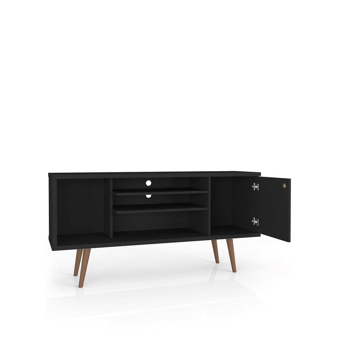 Manhattan Comfort Liberty 53.14" Mid-Century Modern TV Stand with 5 Shelves and 1 Door in Black