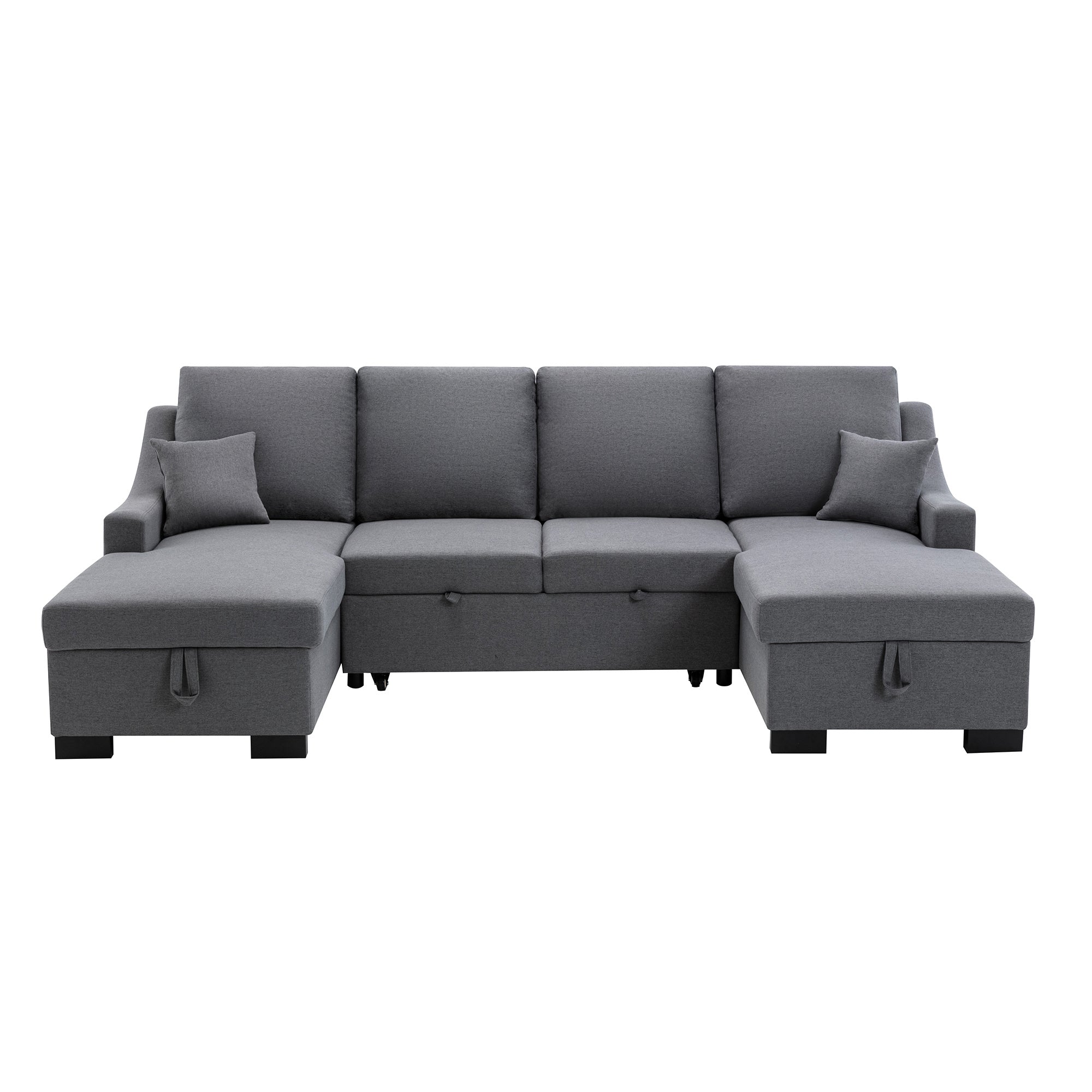 Upholstery Sleeper Sectional Sofa with Double Storage Spaces;  2 Tossing Cushions