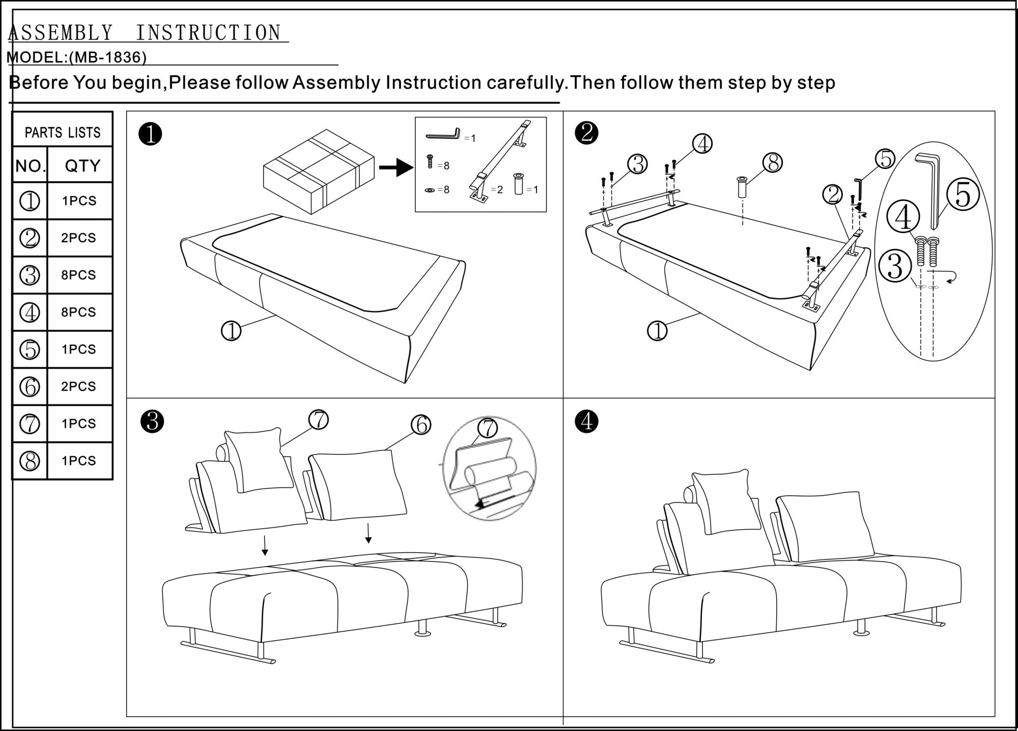 Modern Fabric Modular Sectional Sofa Bed Black & Gray Fabric, Stainless Steel, Solid Wood