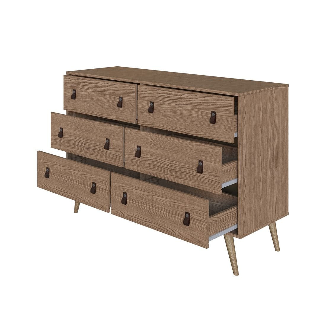 Manhattan Comfort Amber Double Dresser with Faux Leather Handles in Nature