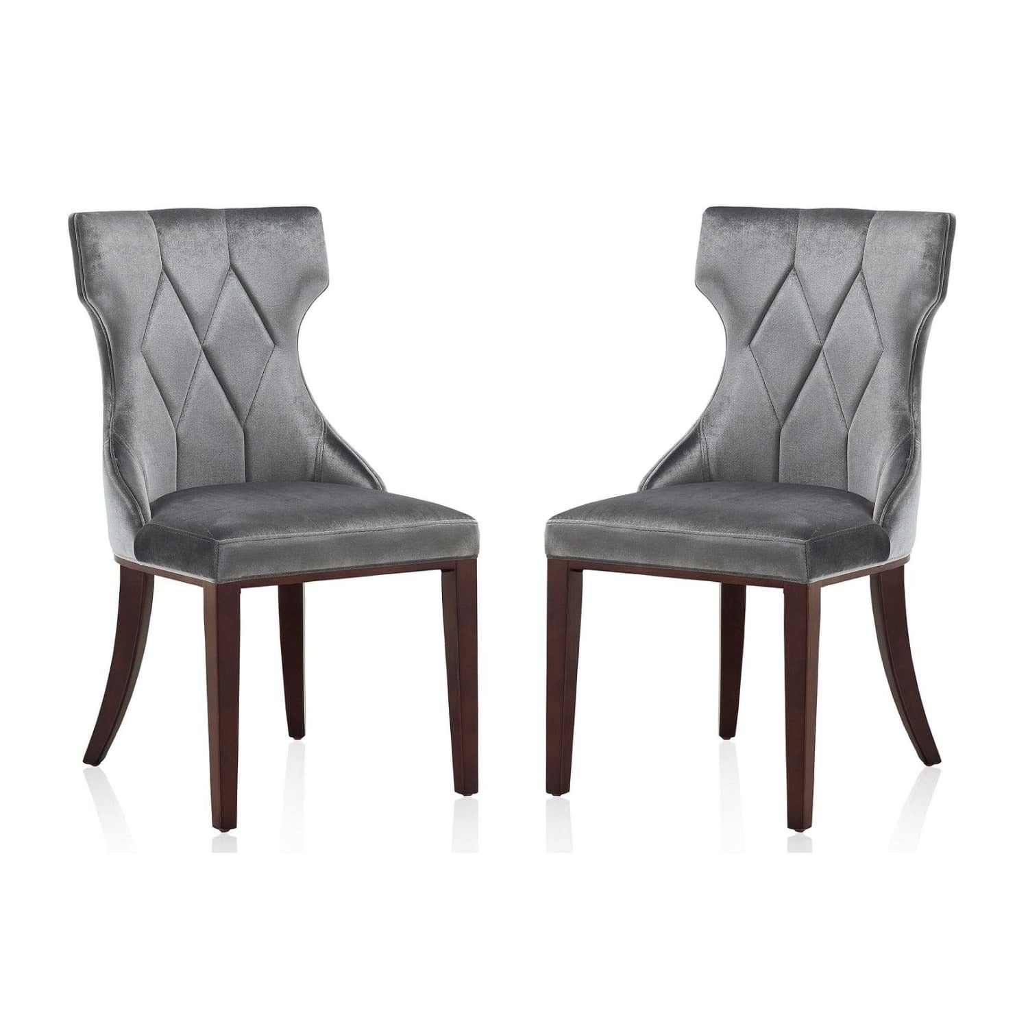 Manhattan Comfort Reine Grey and Walnut Velvet Dining Chair (Set of Two)