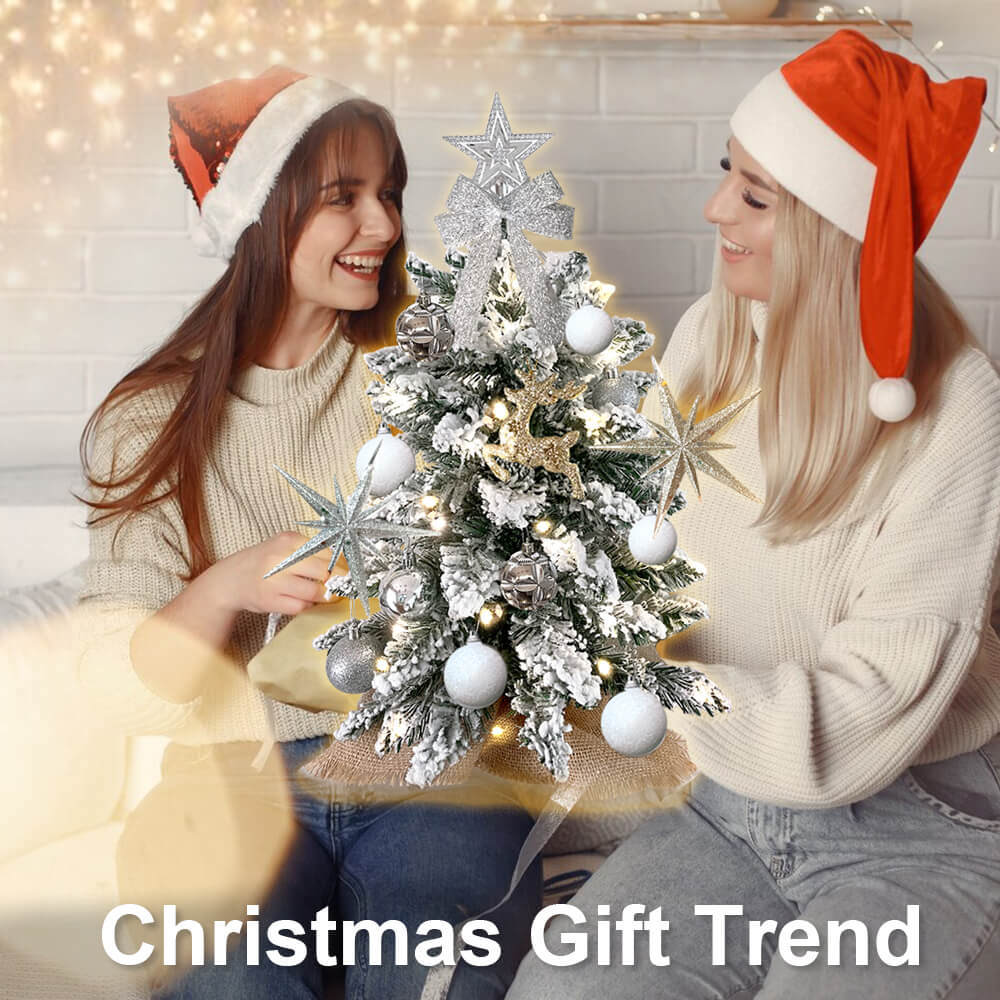 2ft Tabletop Christmas Tree with Light Christmas Decoration with Flocked Snow