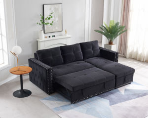 Sectional Sofa with Pulled Out Bed 2 Seats Sofa and Reversible Chaise with Storage