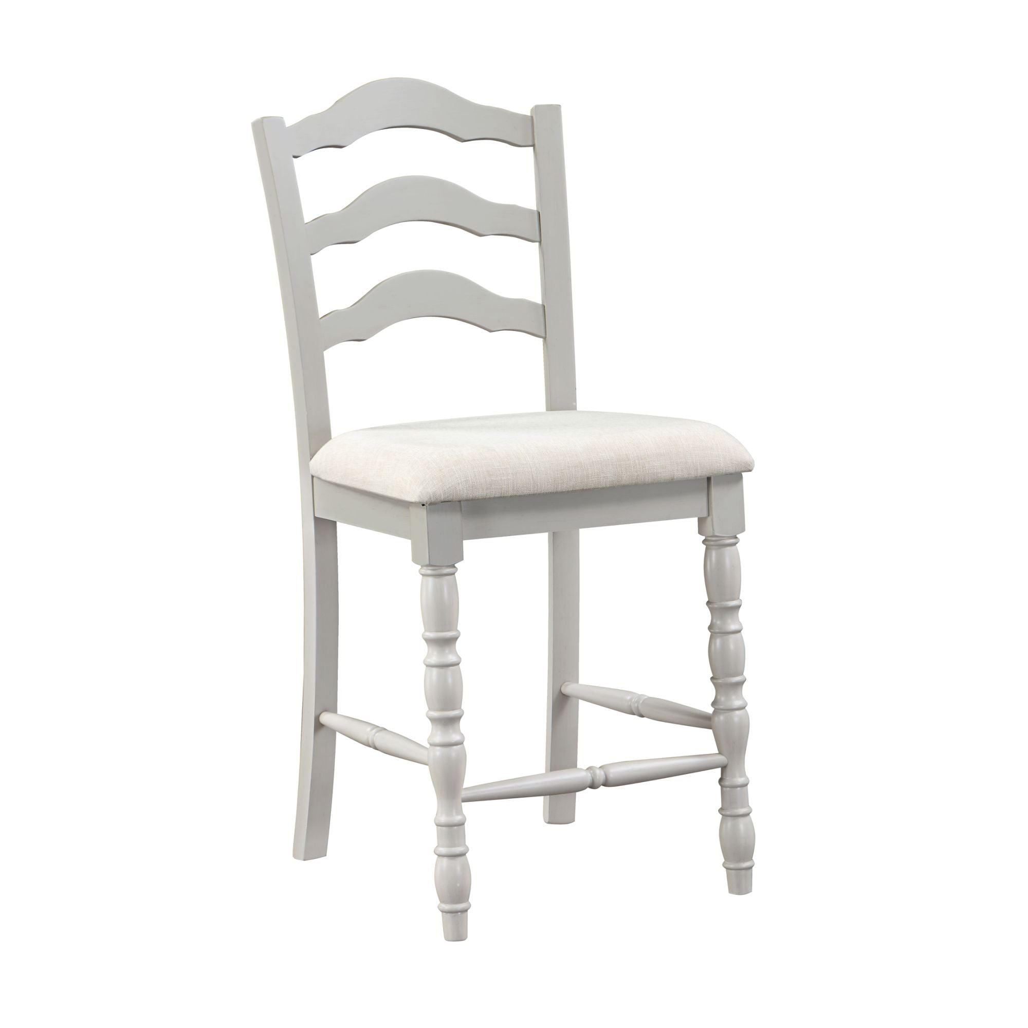 ACME Bettina 5pc Counter Height Table Set Beige Fabric, Antique White & Weathered Oak Finish DN01439