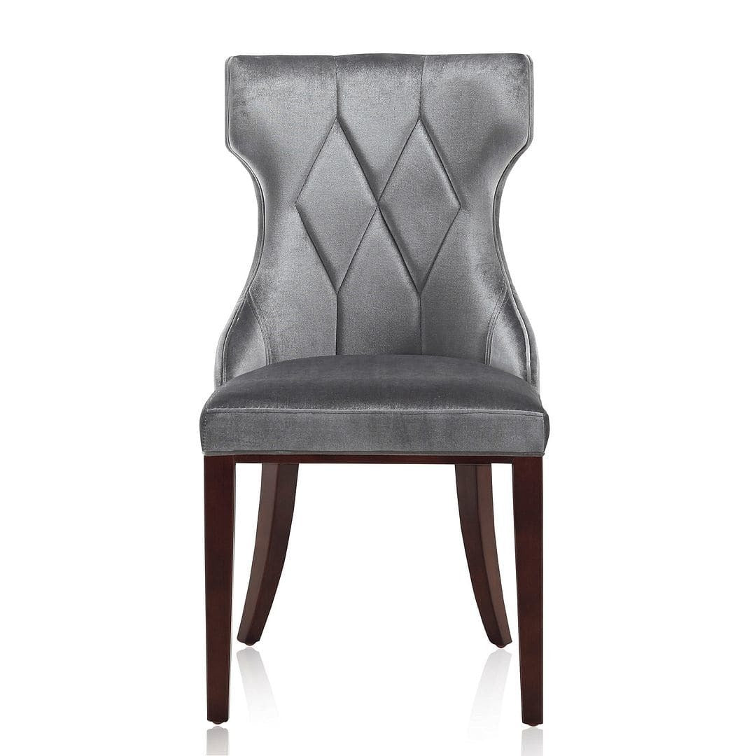 Manhattan Comfort Reine Grey and Walnut Velvet Dining Chair (Set of Two)
