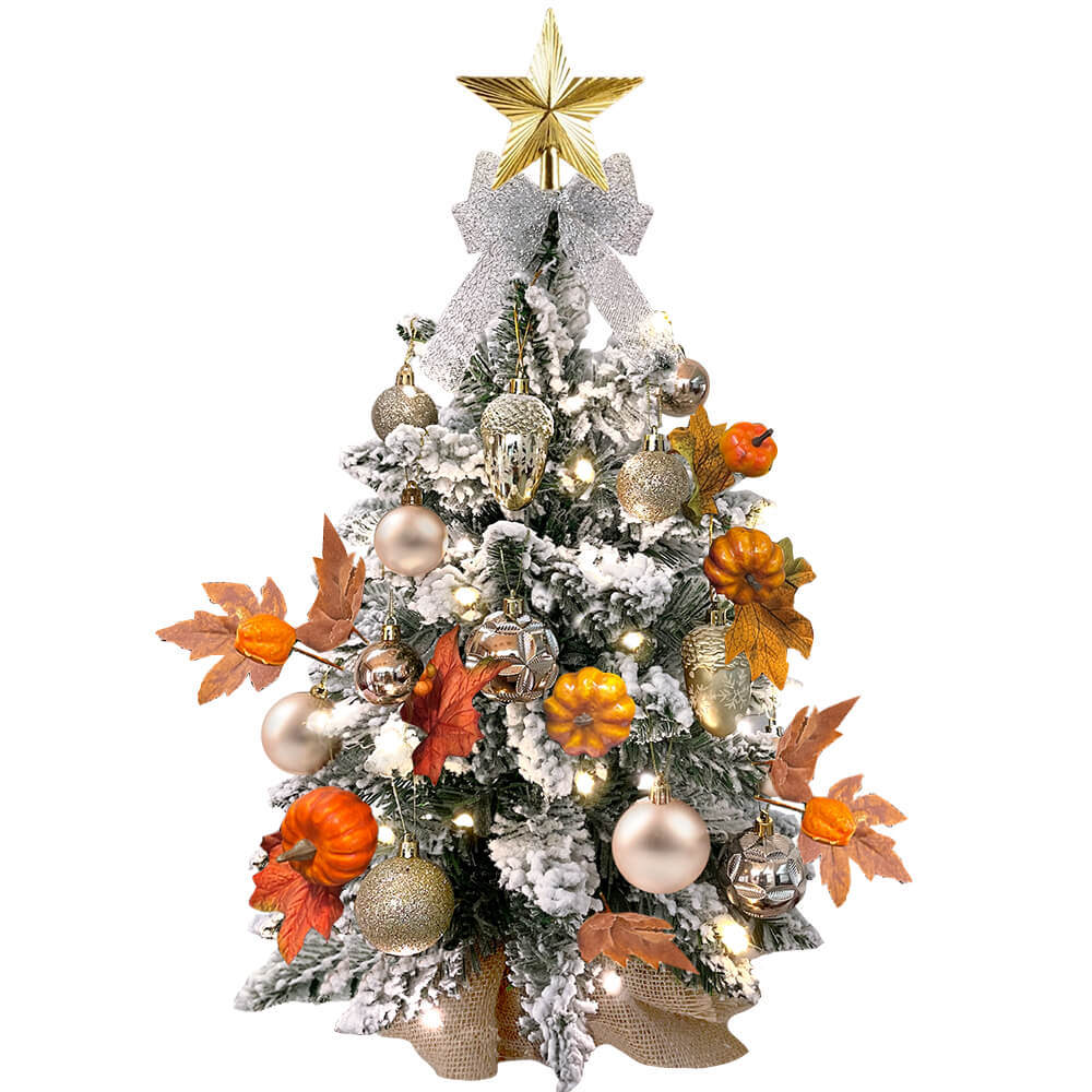 2ft Tabletop Christmas Tree with Light Christmas Decoration with Flocked Snow