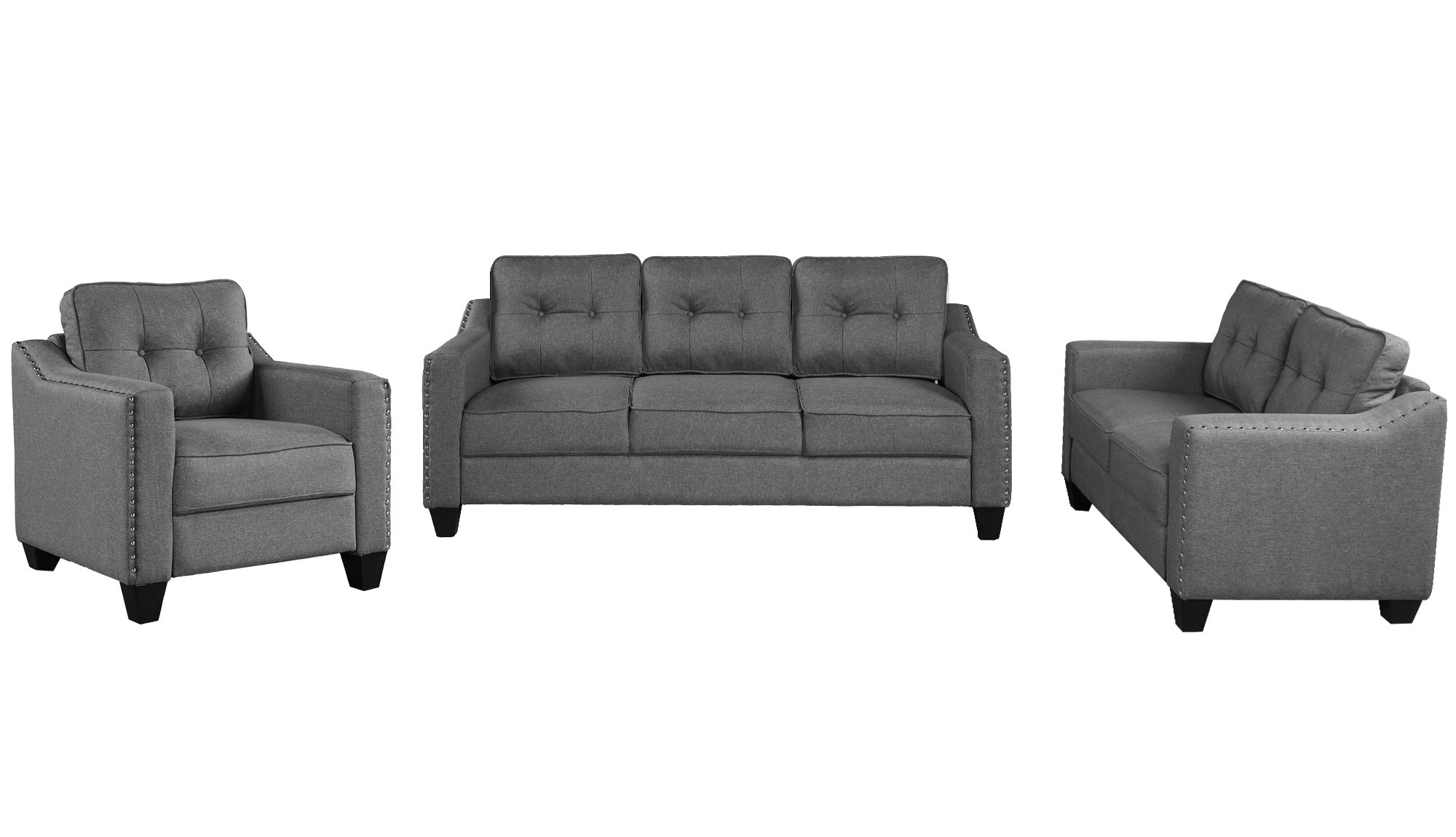 3 Piece Living Room Set with tufted cushions