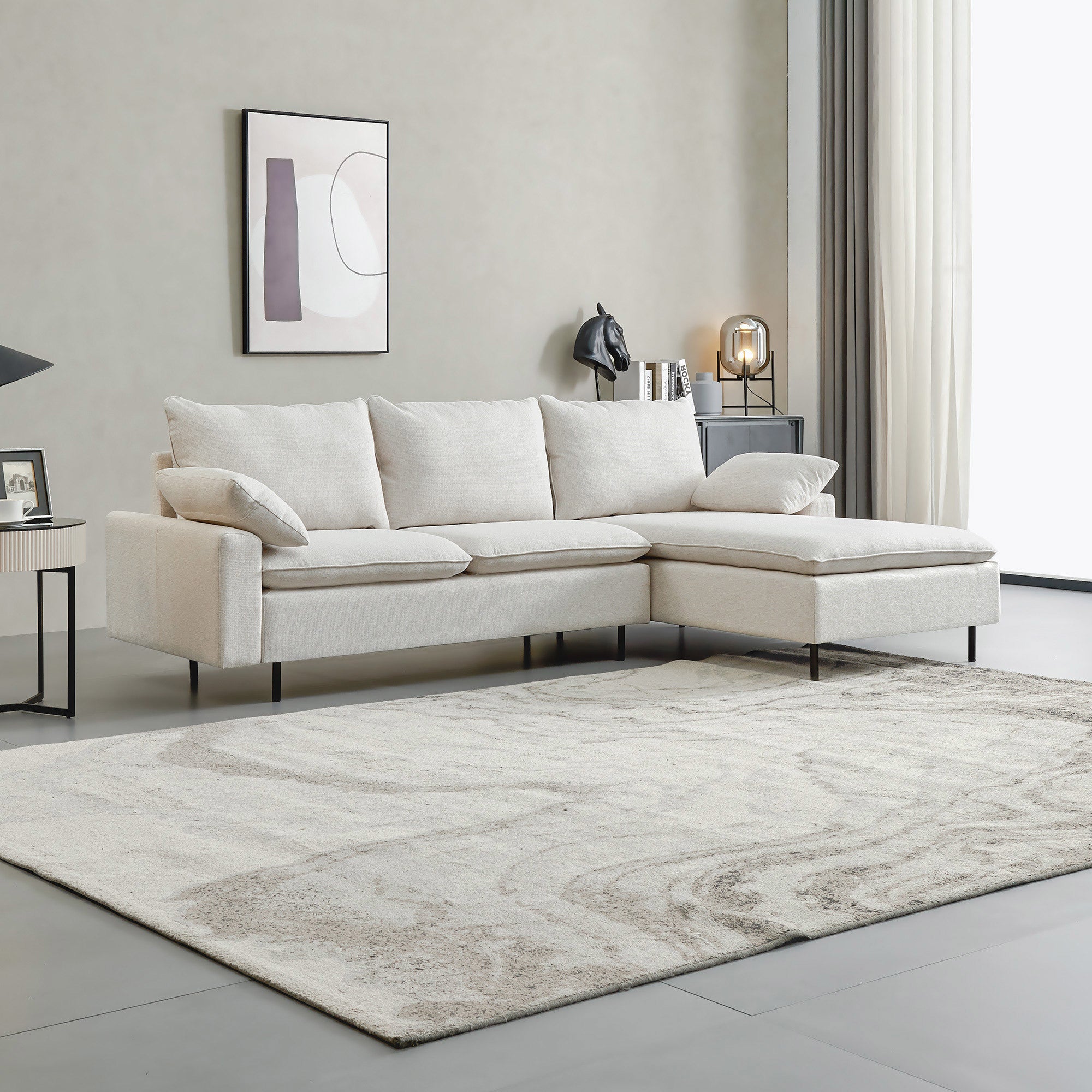 L-Shaped Linen Sectional Sofa With Left Chaise - Beige