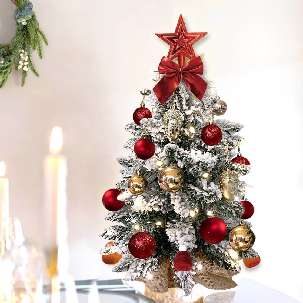 2ft Tabletop Christmas Tree with Light Christmas Decoration with Flocked Snow