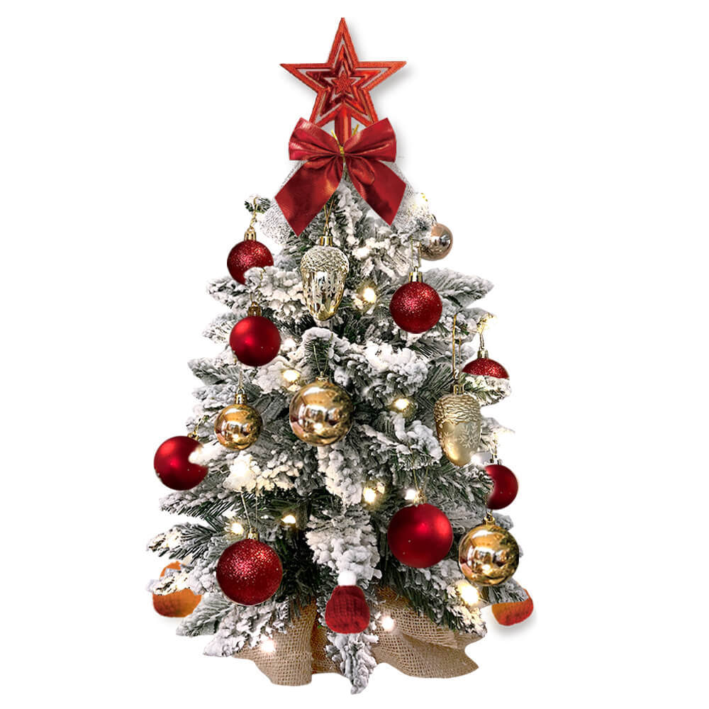 2ft Tabletop Christmas Tree with Light Christmas Decoration with Flocked Snow