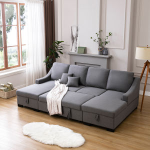 Upholstery Sleeper Sectional Sofa with Double Storage Spaces 2 Tossing Cushions - Grey