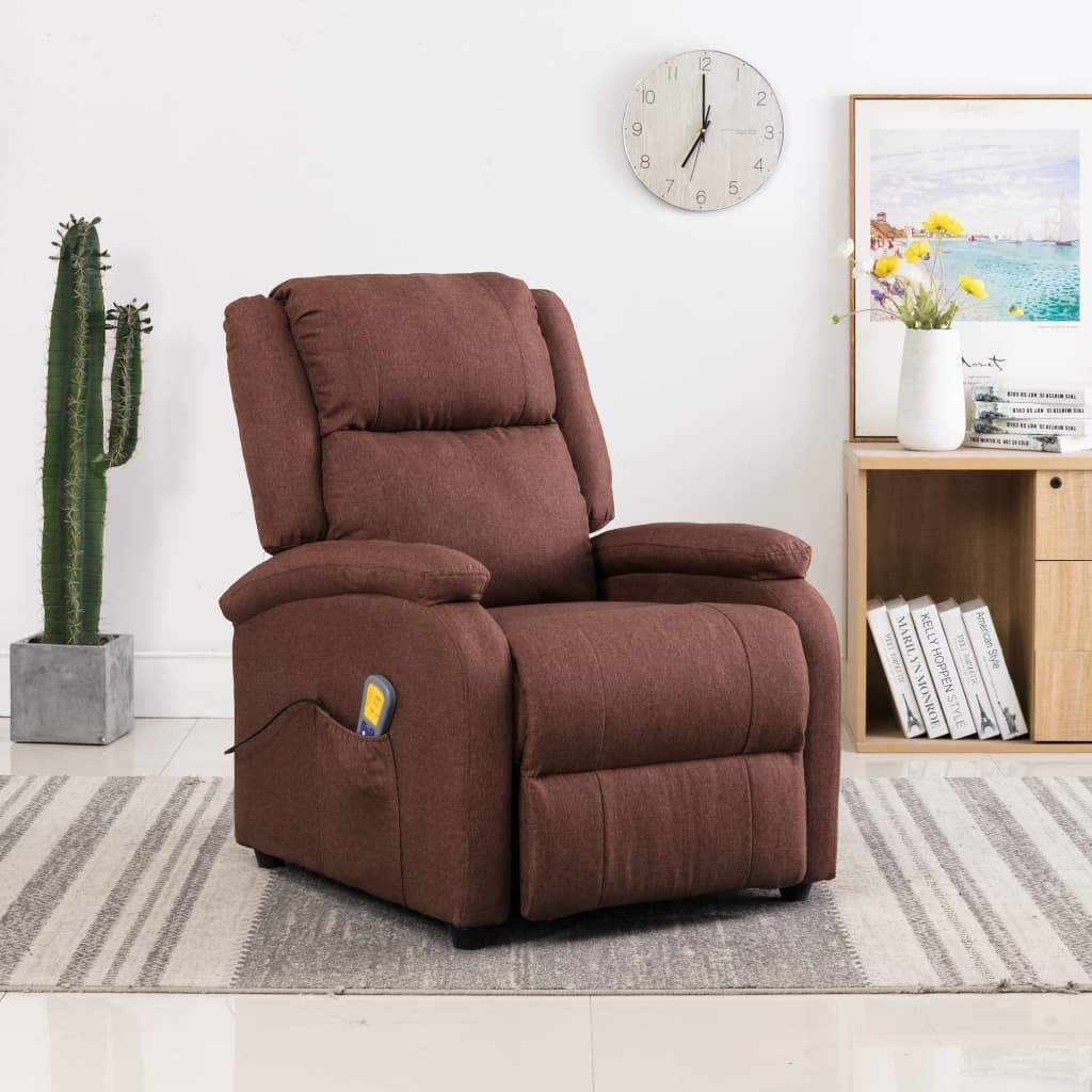 Massage Recliner Brown Fabric