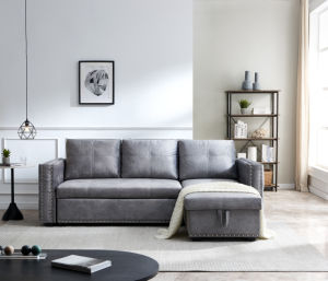Sectional Sofa with Pulled Out Bed 2 Seats Sofa and Reversible Chaise with Storage