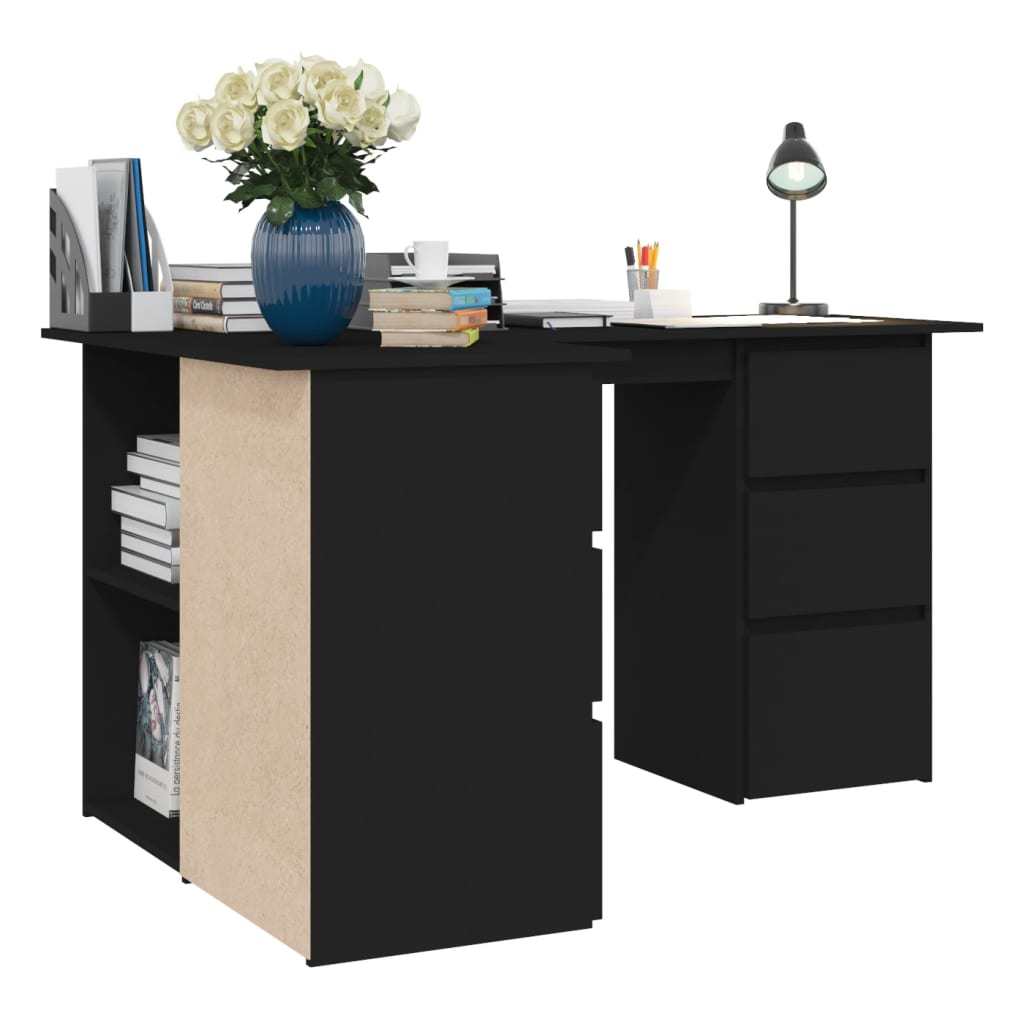Corner Desk Black 57.1"x39.4"x29.9" Engineered Wood