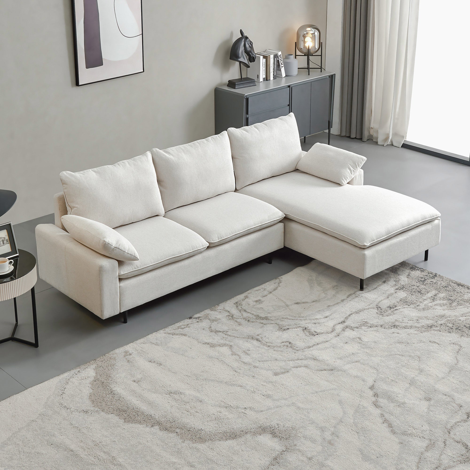 L-Shaped Linen Sectional Sofa With Left Chaise - Beige
