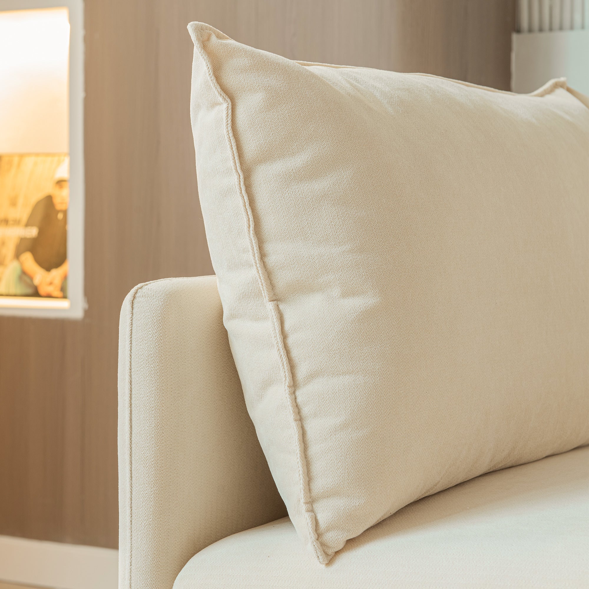 Modular L-shaped Corner sofa ;  Left Hand Facing Sectional Couch;  Beige Cotton Linen-90.9''