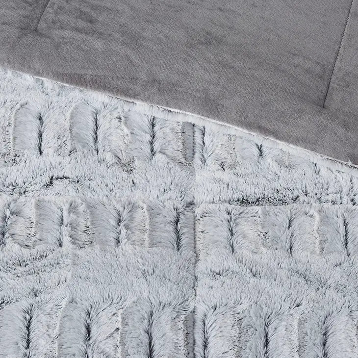 Long Faux Fur Comforter Mini Set, Grey